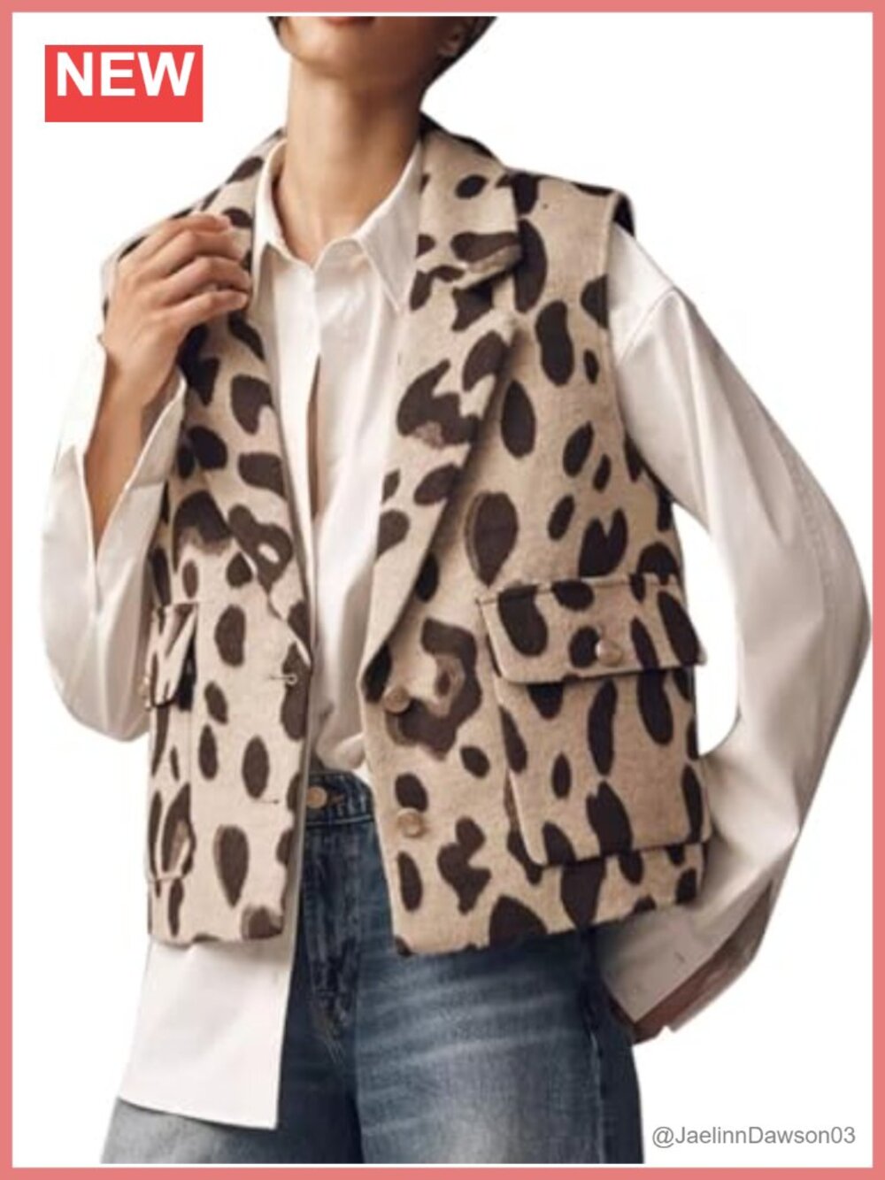 Flannel Leopard Print Sleeveless Vest Button Down Blazer